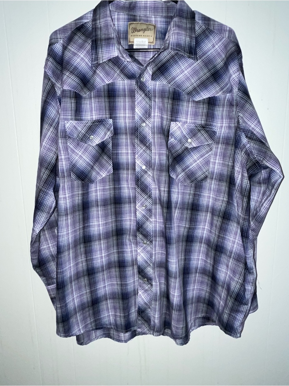 Wrangler Men's Lavender and Black Plaid Button-Down Shirt